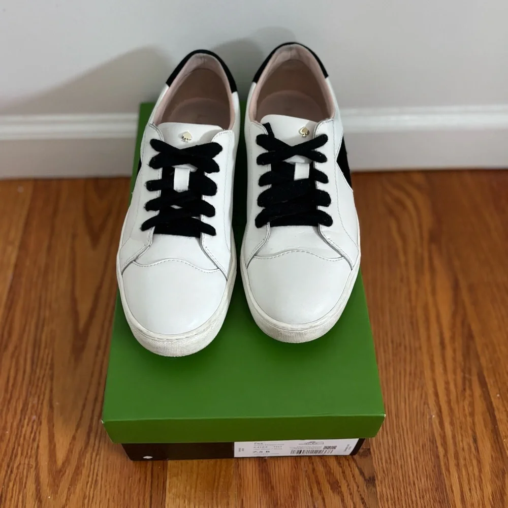 kate spade White Leather Sneakers with Black Spade Detail - Picture 10 of 12
